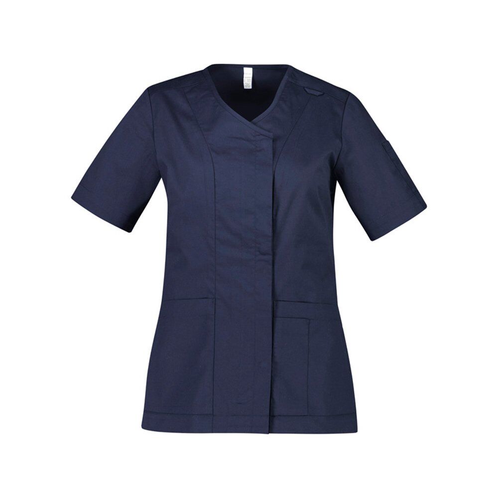 Womens Parks Zip Front Crossover Scrub Top Navy Blue (Front View)
